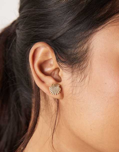 Orelia - Boucles d'oreilles coquillages en plaqué or - Or pâle - view 1