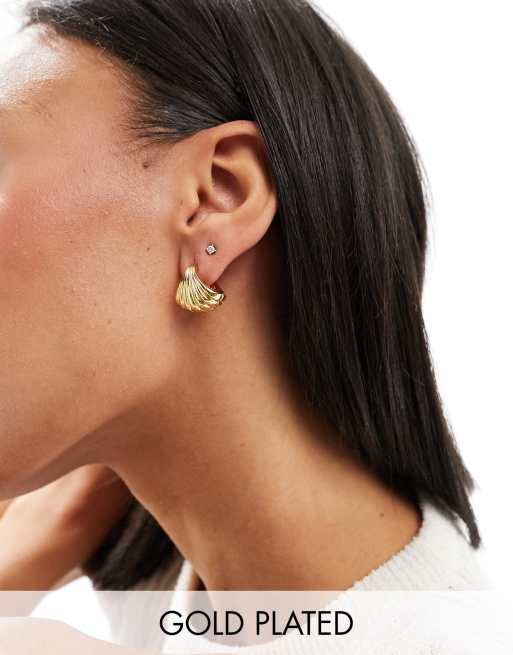 Orelia - Boucles d'oreilles effet festonné en plaqué or 18 carats