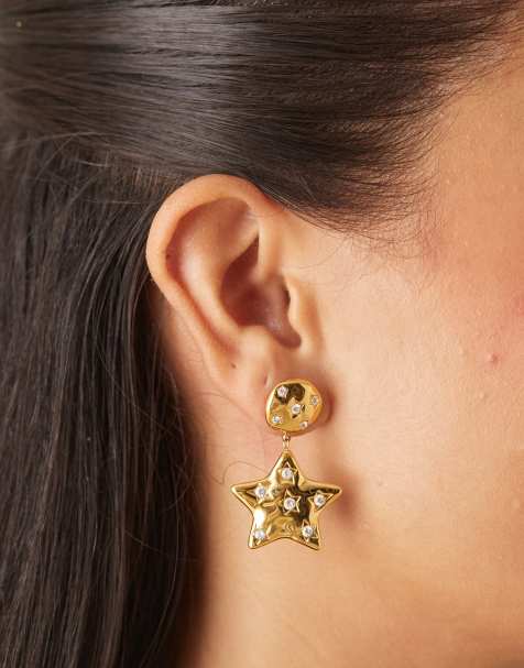 Orelia - Boucles d'oreilles étoile effet fondu en plaqué or avec cristaux - view 1