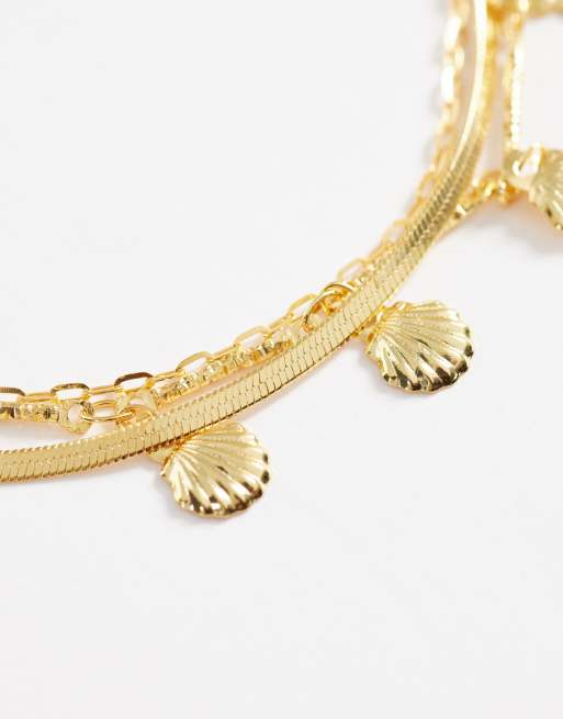 Orelia - Bracelet de cheville multi-rangs à franges et coquillages en plaqué or 18 carats, 3 de 3
