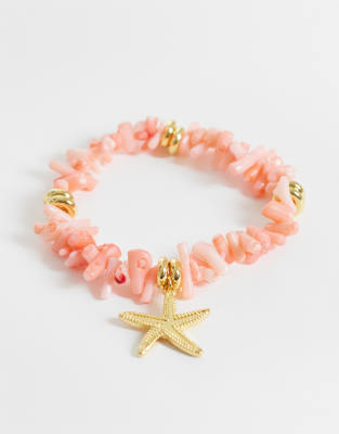 Bracelet en plaqué or 18 carats avec éclats imitation corail et pendentif étoile de mer-Doré
