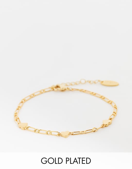 Orelia - Bracelet plaqué or en maille alternée avec breloques cœurs