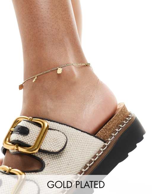 Orelia - Cavigliera placcata oro con catena figaro e ciondoli a moneta color oro pallido
