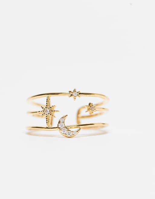 Orelia - Celestial - 18 karat guldbelagt justerbar ring med åbent bur