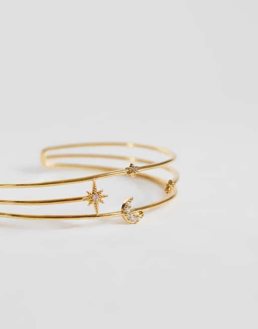 Orelia celestial open caged bangle in 18k gold plated, 2 of 3