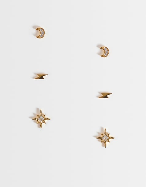Orelia celestial stud earring in 18k gold plated with cream giftbox - view 1