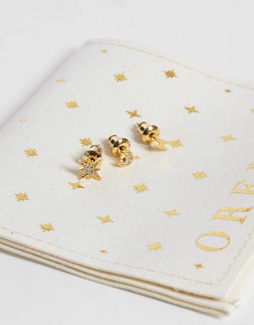 Orelia celestial stud earring in 18k gold plated with cream giftbox, 2 of 3