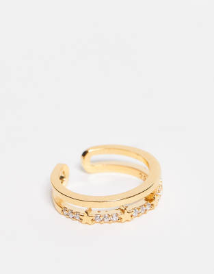 Orelia - Celestial - Verstellbarer Ring mit Vergoldung und Strass- und Stern-verziertem Himmelskörper-Design-Goldfarben