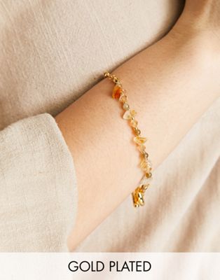 Orelia chip and chain beaded t-bar bracelet in gold plate
