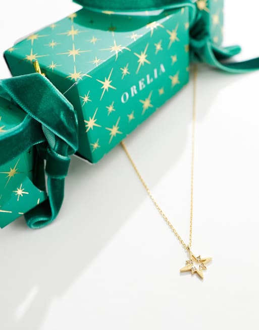 Orelia Christmas cracker gold plated starburst necklace 