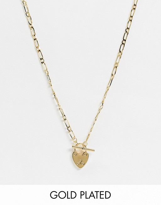 Orelia chunky necklace with heart padlock and t-bar fastening in gold plate
