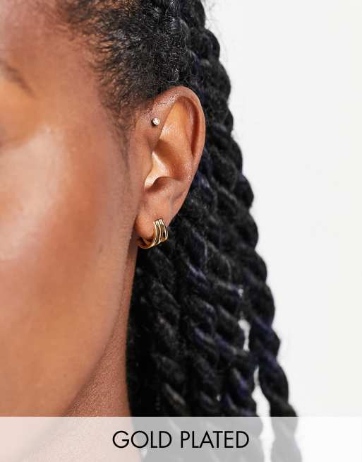 Orelia - Clous d'oreilles triple barre en plaqué or 18 carats - Doré