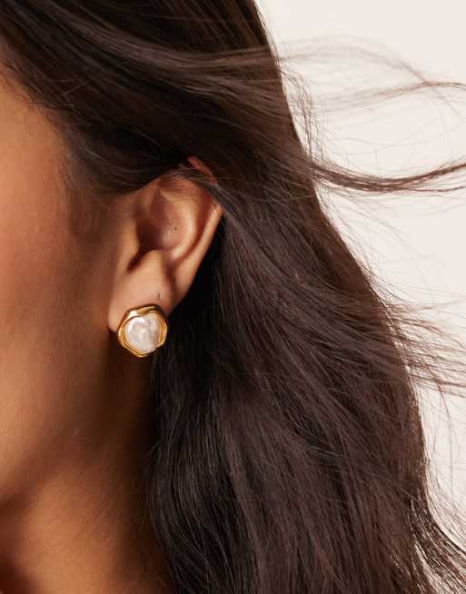 Orelia - Clous effet fondu en plaqué or 18 carats avec perle