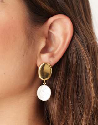 Orelia Orelia coin stud and pearl drop earring in 18k gold plated