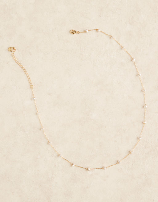 Orelia - Collana a catenina placcata oro 18 k con perle, 2 di 3