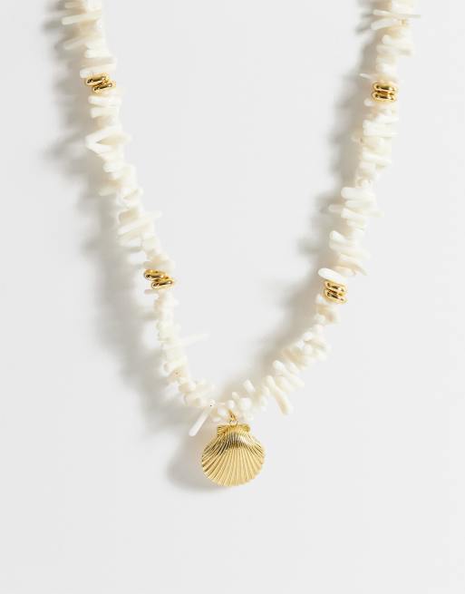 Orelia - Collana appariscente placcata oro 18 carati con frammenti color crema e conchiglia