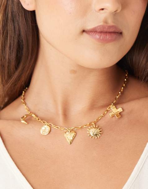 Orelia - Collana appariscente placcata oro 18 k con charm pendenti effetto metallo fuso - view 1