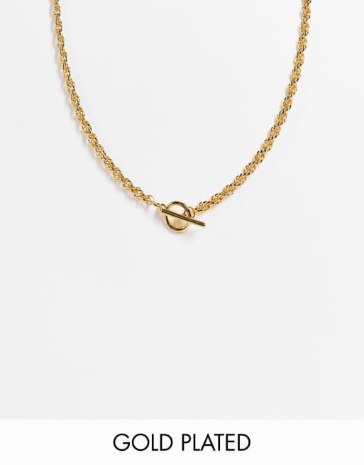 Orelia - Collana con catenina corta placcata oro con chiusura a T