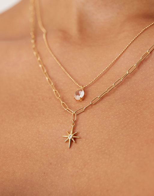 Orelia - Collana doppio filo placcata in oro 18 kt con cristallo e stellina, 2 di 3