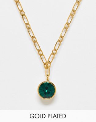 Orelia 18K gold plated necklace with emerald crystal pendant - ASOS Price Checker