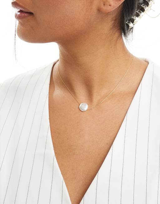 Orelia - Collana placcata in oro con perla sintetica piatta, 2 di 4