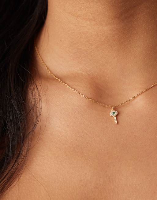 Orelia - Collana placcata oro 18 k con charm a forma di chiave con pavé