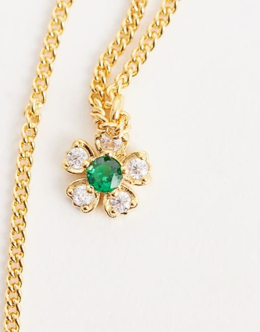 Orelia - Collana placcata oro 18K con fiore con cristalli verde smeraldo, 3 di 4