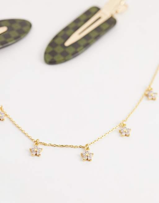 Orelia - Collana placcata oro 18K con pendenti multipli a fiore in cristallo, 2 di 4