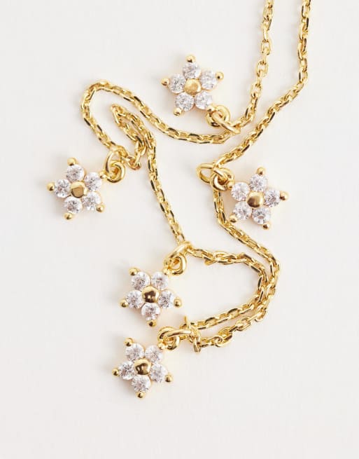 Orelia - Collana placcata oro 18K con pendenti multipli a fiore in cristallo, 3 di 4