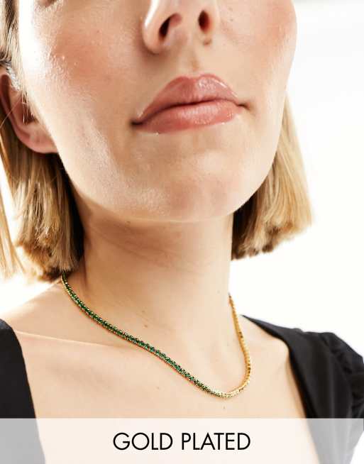 Orelia - Collana placcata oro con cristalli verde smeraldo stile tennis 