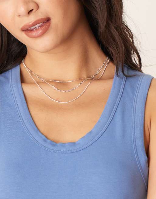 Orelia - Collana triplo filo sottile placcata in argento sterling