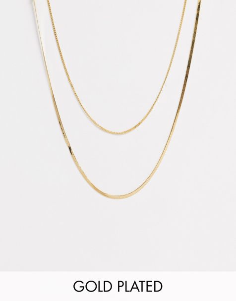 Orelia - Collier chaîne à maillons plats en plaqué or avec barre en T