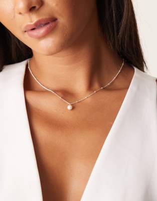 Orelia - Collier chaîne en argent massif avec maillons satellite et pendentif perle-Argenté