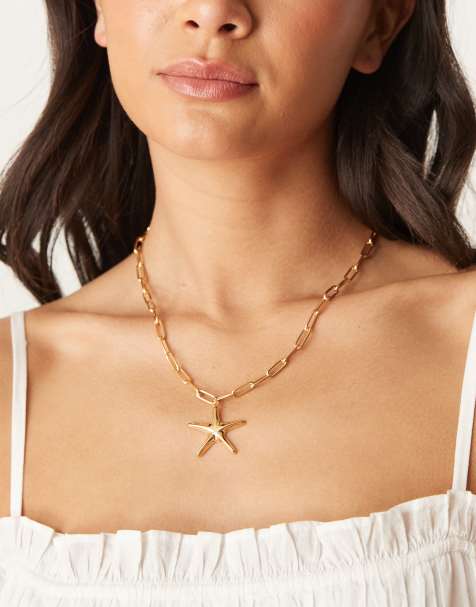 Orelia - Collier chaîne en plaqué or avec pendentif étoile de mer - Or pâle - view 1