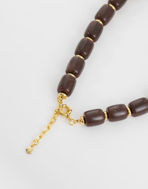 Orelia - Collier de perles avec pendentif coquillage tendance en plaqué or 18 carats - Marron, 4 de 4