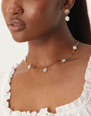 Orelia - Collier de perles en plaqué or - Or pâle-Doré