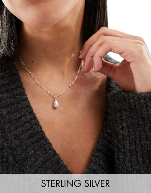 Orelia - Collier en argent massif avec pendentif perle délicate
