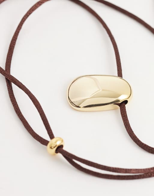 Orelia - Collier en métal biseauté et corde en plaqué or 18 carats, 3 de 4
