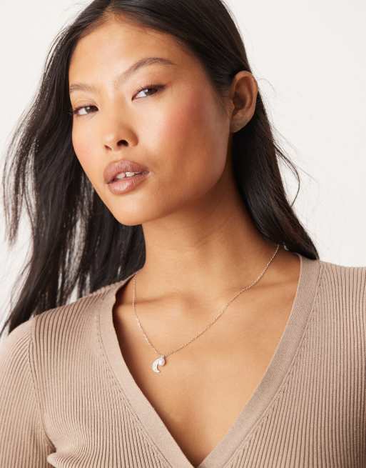 Orelia - Collier en plaqué argent massif avec lune et étoile à cristaux
