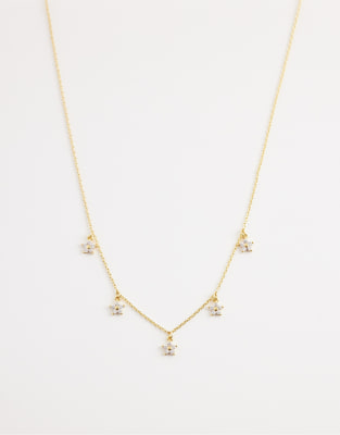 Collier en plaqué or 18 carats à pendentifs en forme de fleur à cristaux-Doré
