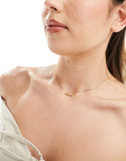 Orelia - Collier en plaqué or 18 carats avec nœud et barre en T délicate, 2 de 4