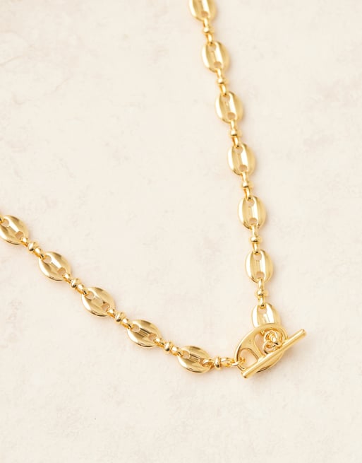 Orelia - Collier en plaqué or 18 carats en maille marine avec barre en T, 2 de 3