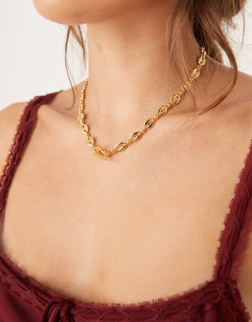 Orelia - Collier en plaqué or 18 carats en maille marine avec barre en T, 3 de 3
