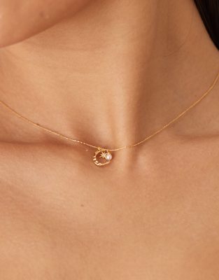 Orelia - Collier en plaqué or à pendentif lune, étoile et perle-Doré