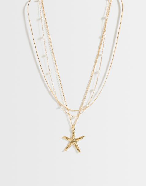 Orelia - Collier multi-rangs à perles et étoiles de mer en plaqué or 18 carats - view 1