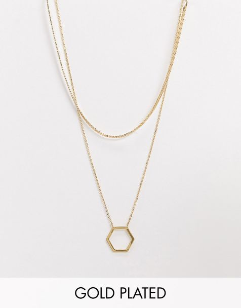 Orelia - Collier multi-rangs en plaqué or avec pendentif hexagonal