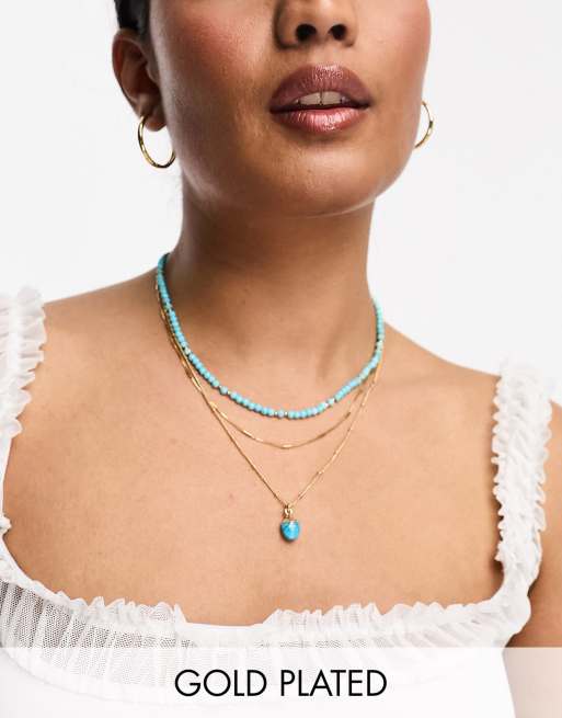 Orelia - Collier multirang en plaqué or et turquoise