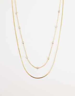 Orelia - Collier multirangs en plaqué or 18 carats avec maille serpentine et strass-Doré