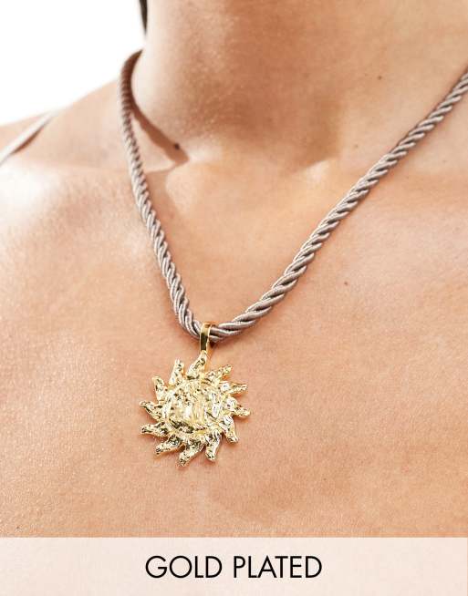 Orelia - Collier plaqué or avec cordon torsadé et pendentif soleil - Taupe