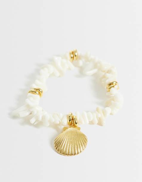 Orelia cream chip & shell bracelet in 18k gold plated - view 1